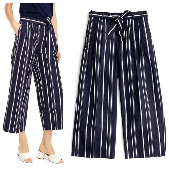 J. Crew Pants - J. Crew Wide Leg Stripe Cotton Poplin Pants, 4
